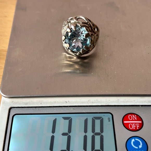 QVC Hagit Gorali Sterling Silver HUGE round Blue Topaz Statement Ring ORGANIC - Picture 6 of 16